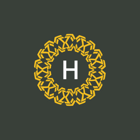letter H medallion emblem initial circle badge logoのイラスト素材