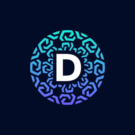 modern and bold initial letter D alphabet technology connection circle emblem logoのイラスト素材