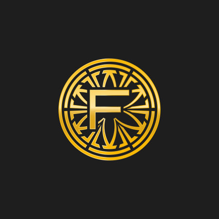 letter F medallion emblem initial circle badge logoのイラスト素材