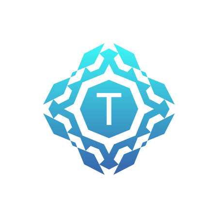 Initial letter T ornamental decorative square pattern logoのイラスト素材