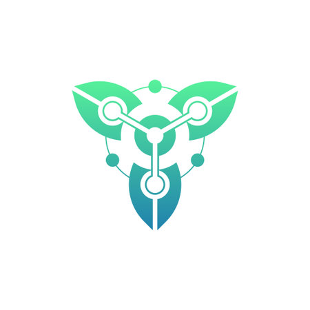 modern leaves logo combined with analytic digital dataのイラスト素材