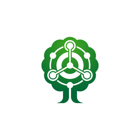 modern tree logo combined with analytic digital dataのイラスト素材