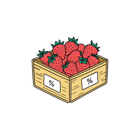 simple illustration a bunch strawberry in wooden cratesのイラスト素材