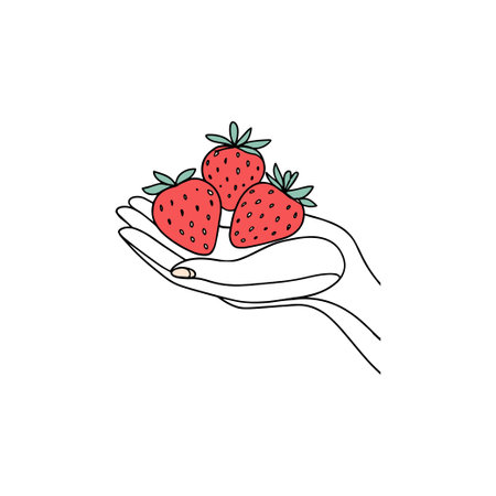 simple illustration a hand holding an strawberry fruitのイラスト素材