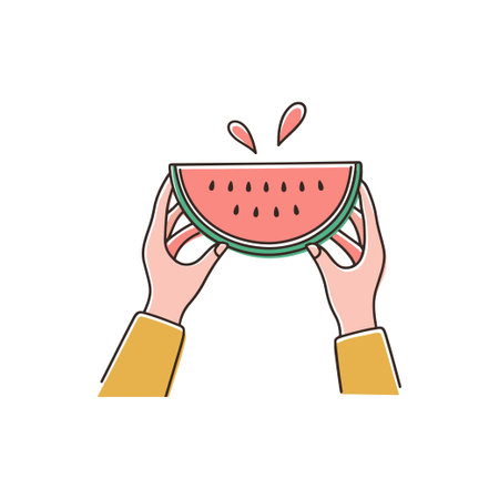 simple illustration a hand holding an watermelon fruitのイラスト素材