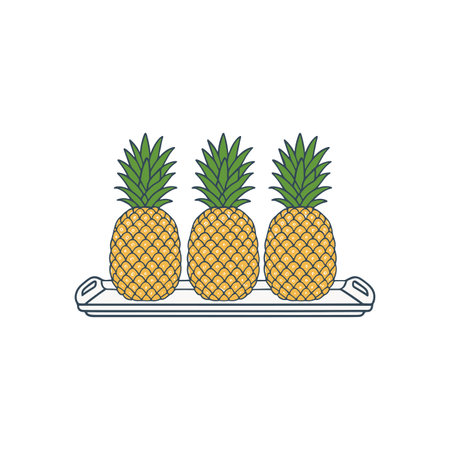 simple illustration of a pineapple fruit on serving trayのイラスト素材