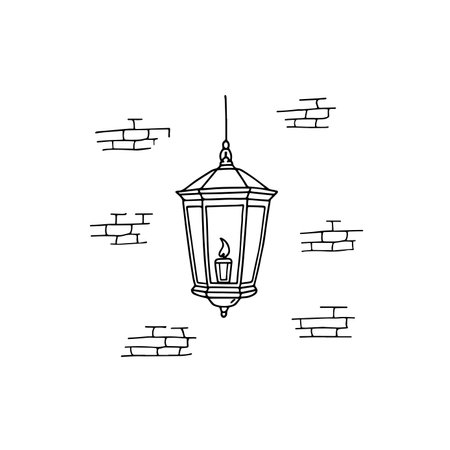 illustration of lantern in the classic wall simple doodleのイラスト素材