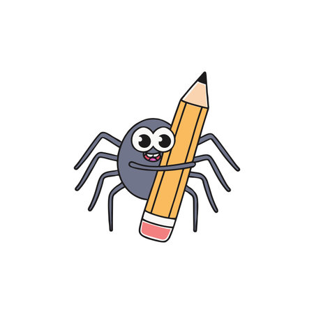 doodle Illustration of cute spider holding a pencilのイラスト素材