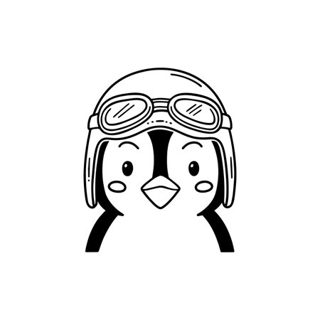 illustration of cute penguin with pilot helmetのイラスト素材