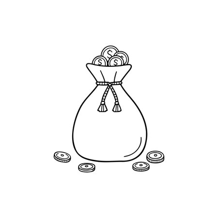 Illustration of a money pouch with coinsのイラスト素材