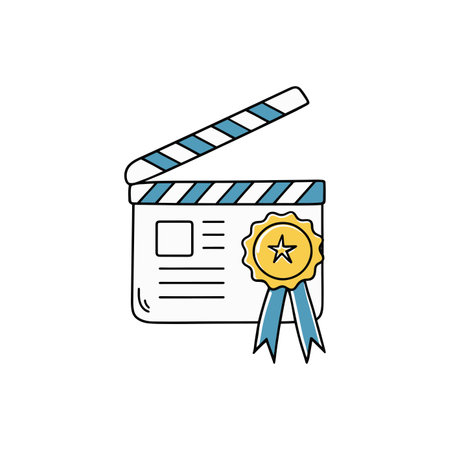 Illustration of a movie clapper board with award badgeのイラスト素材