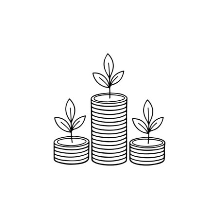 Illustration of Stacked coins and growing leaves investmentのイラスト素材