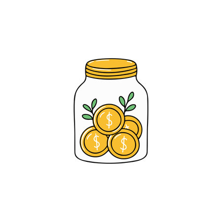 Illustration of collective coins stored in a glass bottleのイラスト素材