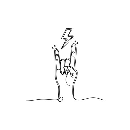 Illustration of rock metal hand pose with thunder symbolのイラスト素材