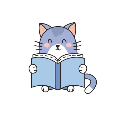 Doodle draw A cat reading a bookのイラスト素材