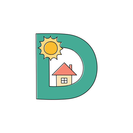Illustration the letter D with a sun and a house symbol in the middleのイラスト素材