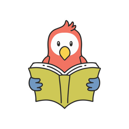 Doodle illustration of a cute parrot reading a bookのイラスト素材