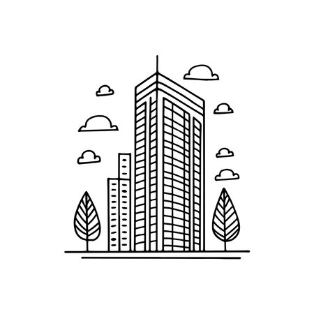 Illustration Modern skyscraper with glass facadeのイラスト素材