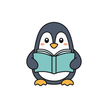 Doodle illustration of a cute penguin reading a bookのイラスト素材