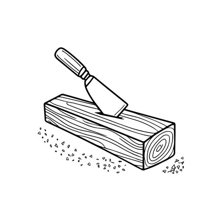 Illustration Doodle of a wooden beam with chisel and sawdustのイラスト素材