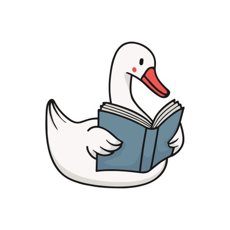 Doodle illustration of a cute swan reading a bookのイラスト素材