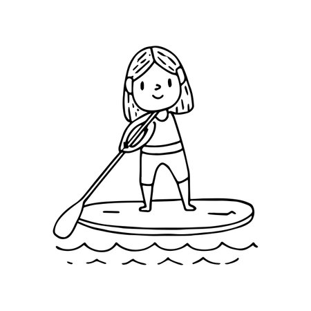 Simple drawing of a woman paddleboarder on the waterのイラスト素材