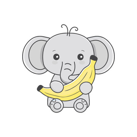 doodle of cute elephant holding bananaのイラスト素材