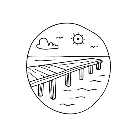 Simple drawing of a pier extending into the seaのイラスト素材