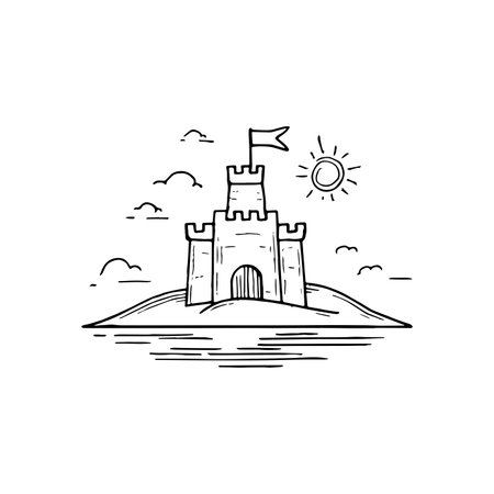 sandcastle by the shore, simple doodleのイラスト素材