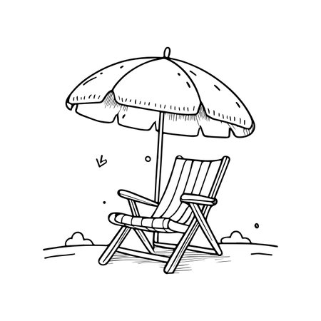Simple drawing of a beach chair under an umbrellaのイラスト素材