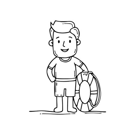 Simple drawing of a lifeguard man stand on the beachのイラスト素材