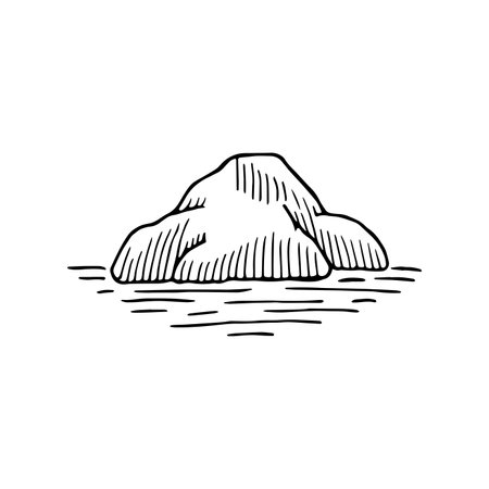Simple drawing of a rock near the waterlineのイラスト素材