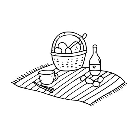 Simple drawing of a picnic set on the beachのイラスト素材