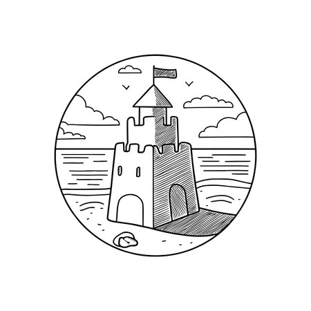 doodle of a sandcastle by the shoreのイラスト素材