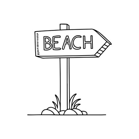 Simple drawing of a arrow sign with beach wordのイラスト素材