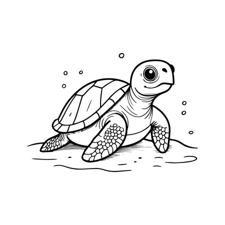 Simple drawing of a turtle on the sand beachのイラスト素材