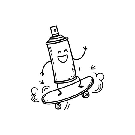 Simple drawing of spray paint cans playing skateboardのイラスト素材