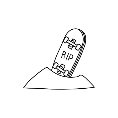 Simple drawing of A skateboard half buried with 'RIP' wordのイラスト素材