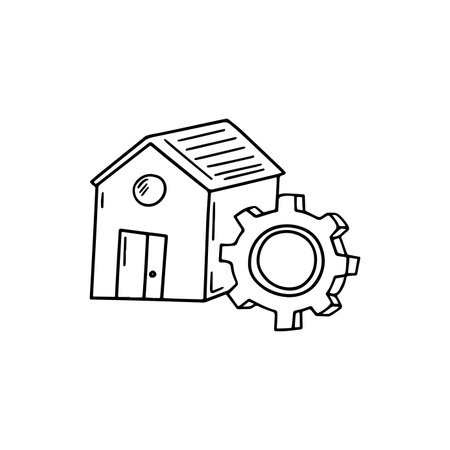 simple illustration of smart house with gears systemのイラスト素材