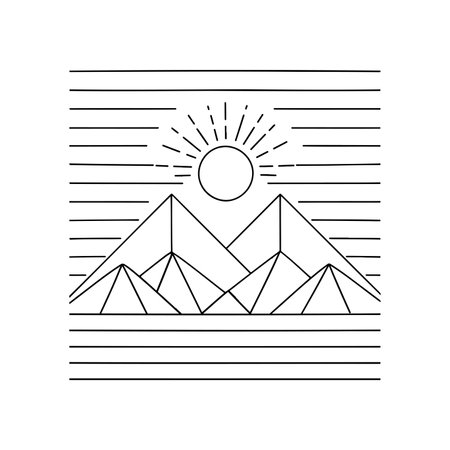 mountain elements combined with sun elementsのイラスト素材