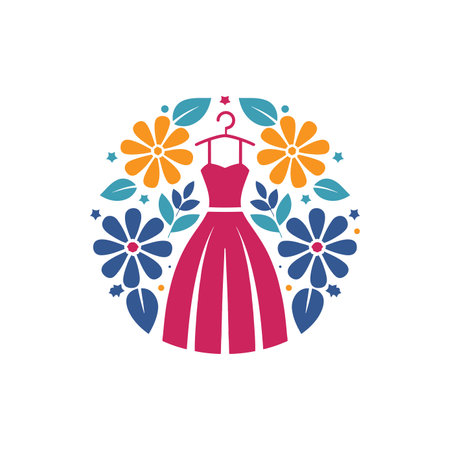 illustration of beautiful dress with floral symbolのイラスト素材