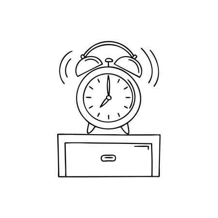 Illustration of an alarm clock ringing on a bedside tableのイラスト素材