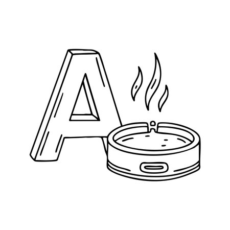 Illustration of an Ashtray Next to the Letter Aのイラスト素材