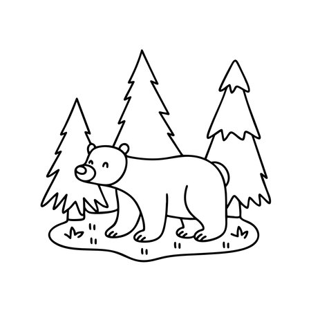 An illustration of a bear standing in a forest clearingのイラスト素材