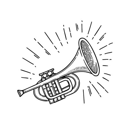 An illustration of a brass instrument shining under stage lightsのイラスト素材