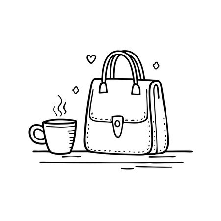 An illustration of a bag resting beside a coffee on the tableのイラスト素材
