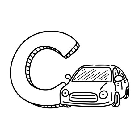 Illustration of a modern car beside letter Cのイラスト素材
