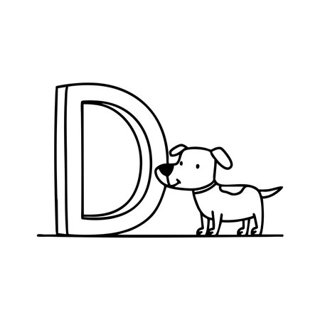 Illustration of a Dog beside letter Dのイラスト素材
