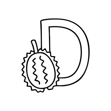 Illustration of a Durian beside letter Dのイラスト素材