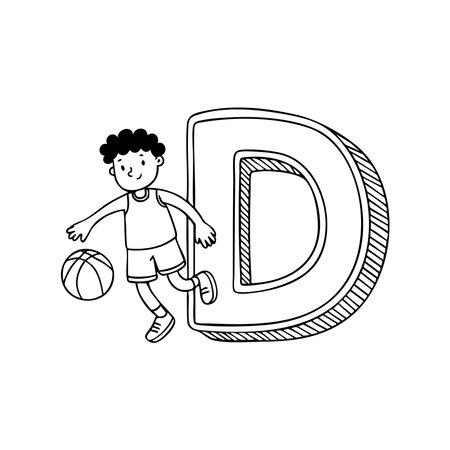 Illustration of a dribbling basket ball beside letter Dのイラスト素材
